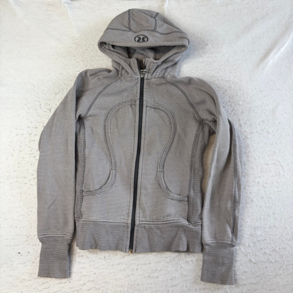 Lululemon Scuba Full Zip Hoodie Womens 4 Gray Striped Cotton Blend Ribbed